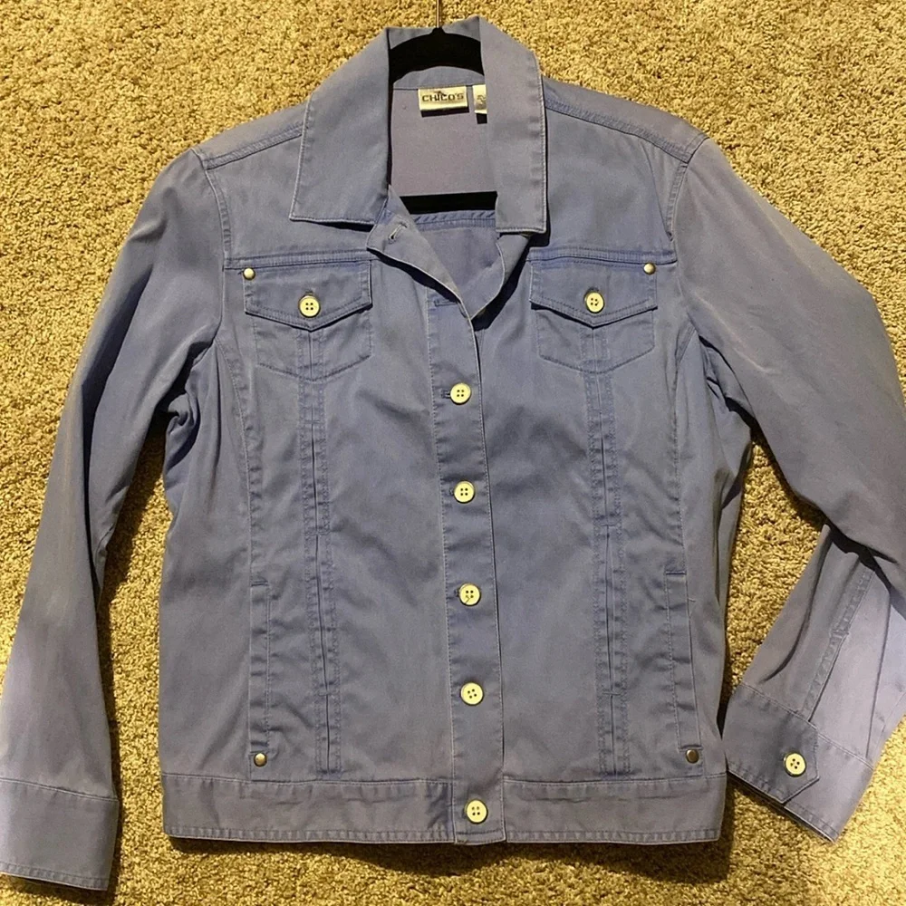 Chico's micro corduroy light blue button up jean jacket style light weight Sz L - Picture 8 of 8